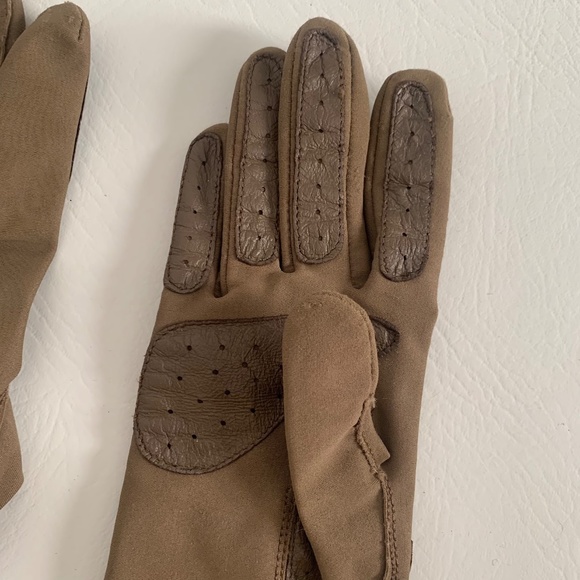 Vintage 60s Fownes Brown Nylon with Leather Accent Driving Gloves - Picture 6 of 10